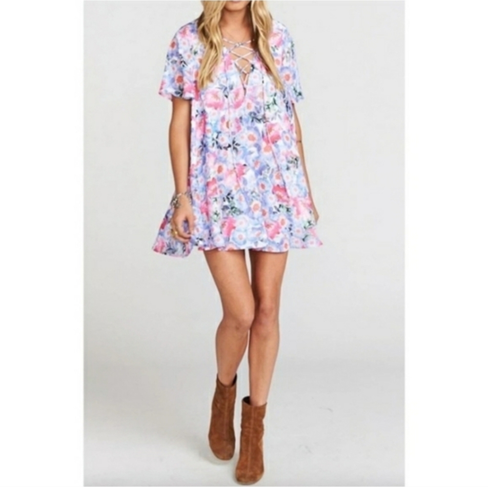 Show Me Your Mumu Kaylie Lace Up Floral Tassel Mini Dress Size S Bohemian Beachy